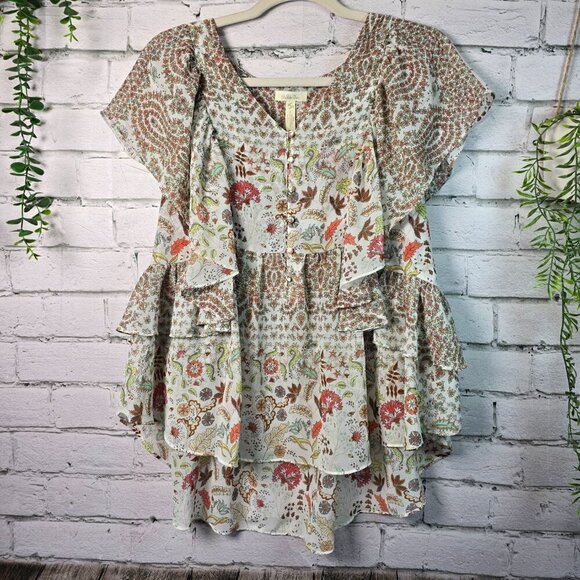MATILDA JANE BLOUSE FLORAL LAYERED RUFFLED TOP WOMENS SIZE SMALL MULTICOLOR - Picture 5 of 7